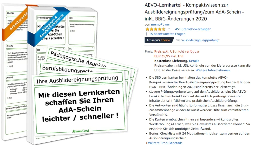 Screenshot vom Produktbild und der Produktbeschreibung auf Amazon